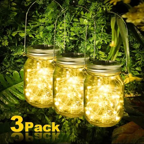 Luces Solares para Exteriores  Cadena de Luces de Vidrio Solar Impermeable, 10 LED Decoración de Luces Colgantes de Vidrio para Navidad y Boda (Blanco Cálido) (1/4)