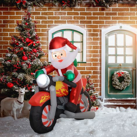 Père Noël sur moto - décoration de jardin - gonflable - 180 x 95 x 170 cm - LED - imperméable - Pratique (1/5)