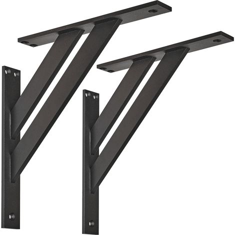 Equerre Etagere Murale - Lot de 2 Support Etagere Murale 240 mm - Robust Équerre Étagère en Aluminium - Equerre Etagere Murale pour Charges Lourdes - Equerres pour Etagères Murales - Noir