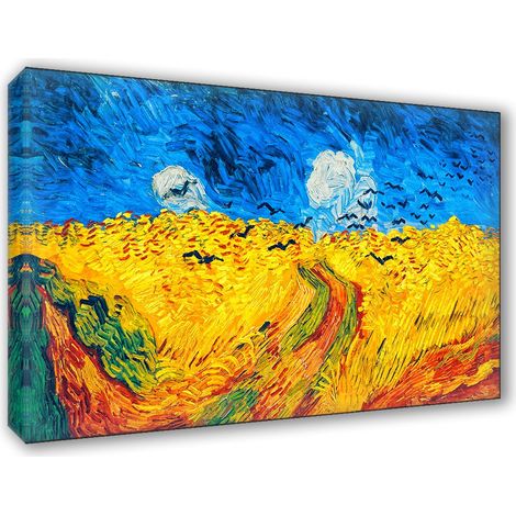 Lupia - Quadro su Tela il Meglio dell'Arte, 62x115 cm CAMPO DI GRANO CON VOLO DI CORVI - VAN, Riproduzione d'Arte su Tela, Montato su Telaio in Legno 3 cm, Made in Italy (1/4)