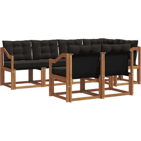 Set di divani da esterno con cuscino 7 pz Salotto da Giardino Naturale e Nero (1/5)