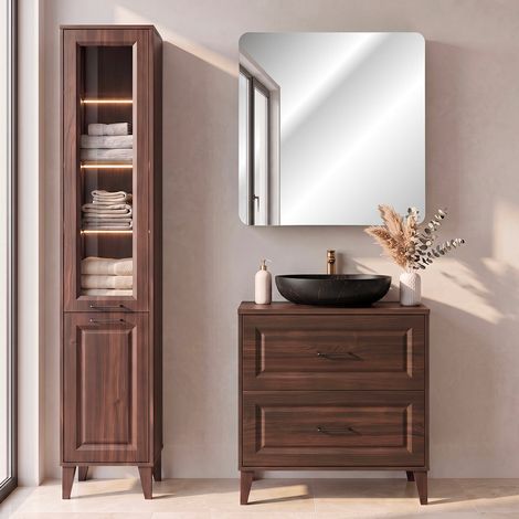 Ensemble meuble simple vasque 80cm et colonne Moka Bois foncé (1/5)