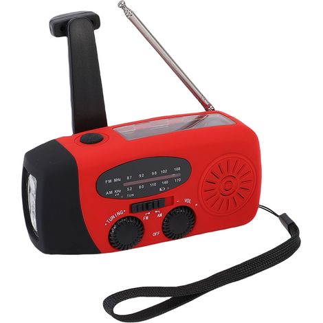 Radio d'urgence portable solaire micro USB à manivelle AM/FM NOAA avec 3 lampes LED et batterie externe pour l'extérieur (rouge) (1/5)