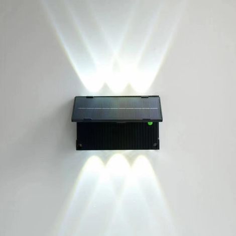 Lampe solaire murale extérieure, pack de 2 spots LED haut et bas, éclairage jardin étanche, applique solaire blanc chaud (1/4)
