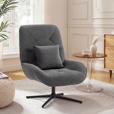 Fauteuil gris foncé pivotant en chenille, dossier haut et assise large, coussin lombaire intégré