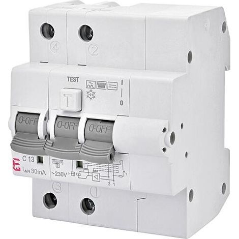 ETI Disjoncteur FI/LS KZS-4M, 2 pôles, type B, C13 / 0,03A, non temporisé