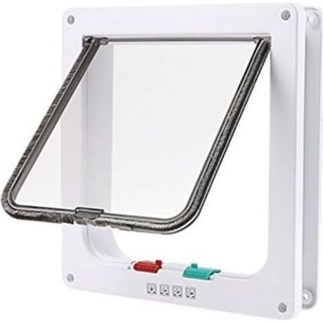 Chatière Porte à 4 Positions Grande Blanc Porte Verrouillable pour Chat ou Chien Facile à Installer(23cmx 25cmx 5.5cm) (1/4)