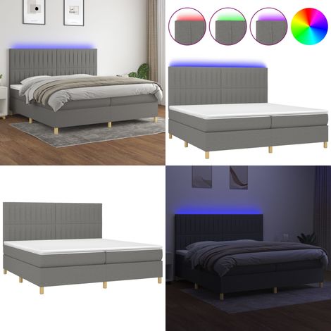 Sommier à lattes de lit et matelas et LED Gris foncé 200x200 cm - Sommier Tapissier - Lit Plateforme - Lit Avec Led - Matelas À Ressorts Ensachés - Têtière Ajustable - Home & Living (1/5)