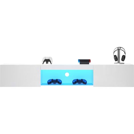 Meuble TV Blanc, LED, particle board, moderne, pratique, avec rangement, pour salon, usage quotidien, finition soignée, élégant (1/5)