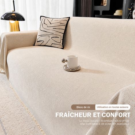 Jeté de canapé chenille chevrons blanc cassé 9090, peut servir de dossier ou couvre-genoux, 50 × 30 × 8 cm, 254 g. – Livraison gratuite (1/2)