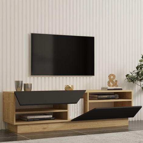 Mueble para TV Spilinga, 2 estantes, 2 puertas, 5 compartimentos, 160x40x45h cm negro\ Antracite (1/5)