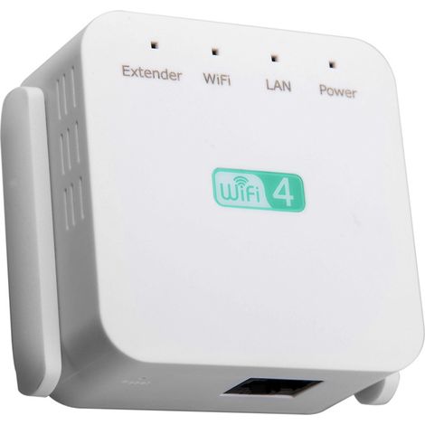 Amplificateur WiFi Extendtecc, amplificateur de portée WiFi 300 Mbps, amplificateur de signal sans fil double bande 2,4 et 5 GHz avec 4 antennes et couverture à 360°