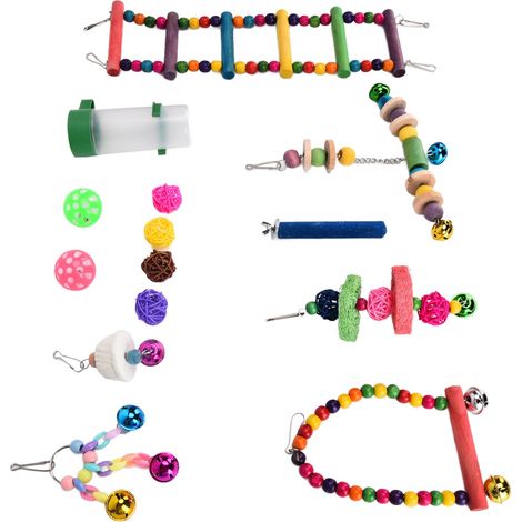 Ensemble de 14 jouets pour oiseaux : balançoire pour cage, jouets à mâcher et d'entraînement avec échelle pour perroquets de compagnie (1/5)