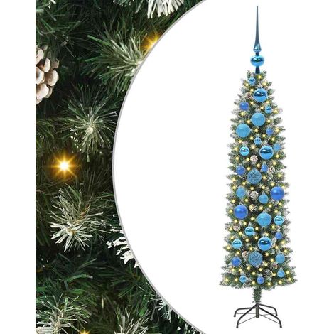 Arbre de Noël  Sapin de Noël artificiel slim avec 150 LED Vert et blanc 120 cm (1/5)