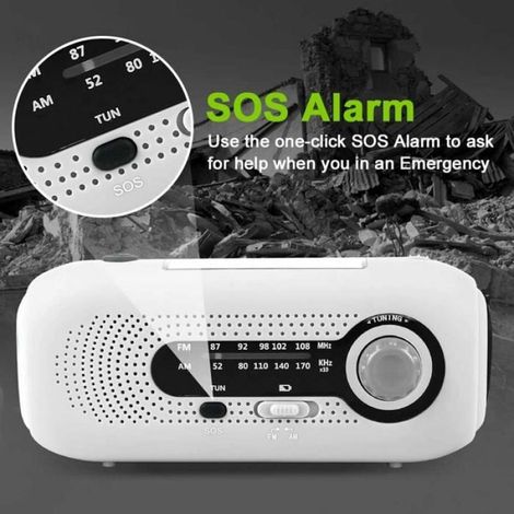 Radio solaire d'urgence - - Manivelle - Radio AM/FM - Lampe de poche 5 LED - Banque d'alimentation 2000 mAh (1/4)