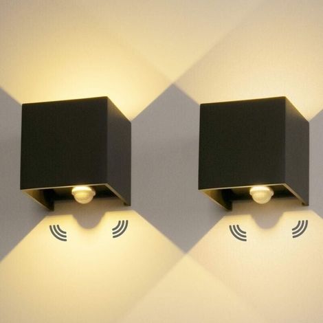 2 Pièces LED Applique Murale Exterieur 12W Avec détecteur de movement 3000K Luminaire Exterieur Murale IP65 Lampe Murale Avec Angle de Faisceau Réglable Up Down Design Intérieure/Extérieure (1/4)