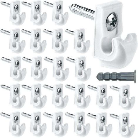 Confezione da 24 staffe per mensole in plastica bianca per impieghi gravosi, clip, viti e tubi di espansione inclusi per ripiani in metallo per armadi. (1/4)