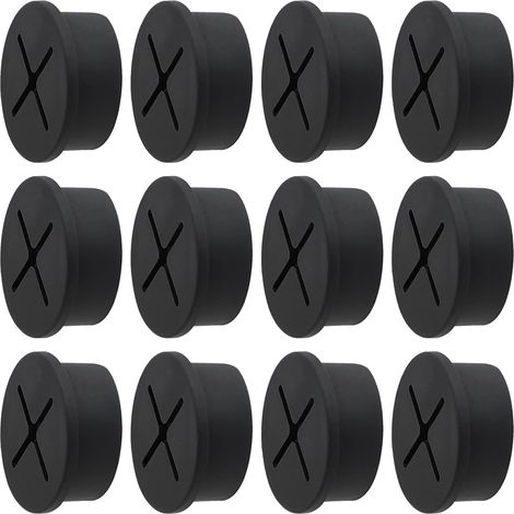 Bürokabeldurchführungen, 25 mm weiche Gummi- und Silikonhüllen für Schreibtische, Tische und andere Möbel, schwarz (12er-Packung) (1/5)