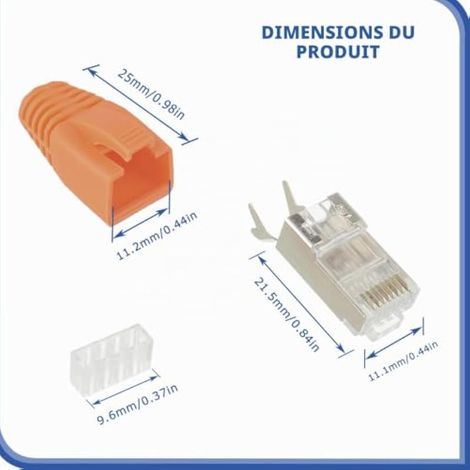 Connecteur RJ45 Fiche Cat7, avec Aide à l'enfilage et Protection Anti-Torsion Blindée Orange, Approprié Cable réseau CAT7, Cat6A(Lot de 10) (1/4)