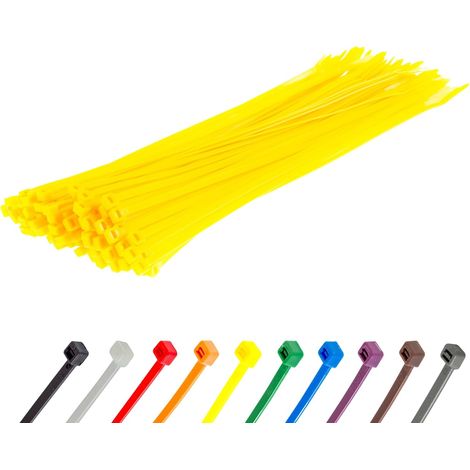 lot de 100 collier de serrage, nylon résistant aux uv, 300 mm x 4,8 mm, jaune, pour câblage extérieur et bricolage (1/5)