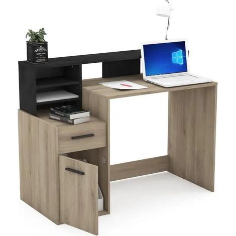Mueblix DELPHI Schreibtisch Eiche Schwarz 160x62 cm Industriedesign
