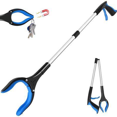 Pince de Ramassage Pliante 82cm, 360° Tête Rotative Pince Ramasse Objet en Aluminium, Pince de Préhension, Pince Telescopique avec Embouts Magnétiques, Ramasseur de Déchets (Bleu) (1/5)