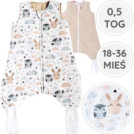 BabyU, Calcetines para piernas de saco de dormir de verano con doble cremallera 0.5 TOG 18-36 M