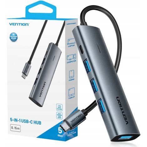 Hub 5 en 1 USB-C 3.0 Vention 0,15 m (1/3)