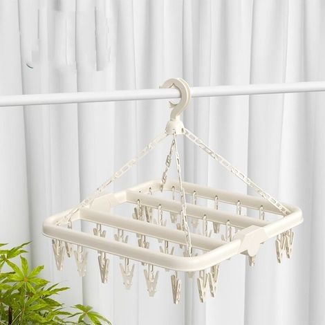Support Chaussettes Etendoir, Etendoir Chaussette avec 32 Pinces pour sous Vêtements, Chaussettes, Durable Pinces à Linge en Plastique pour Intérieur Et Extérieurc, Blanc (1/4)