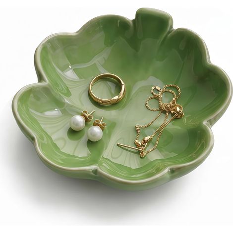 Coupelle à friandises en céramique en forme de trèfle, bol pour la Saint-Patrick, porte-bijoux vert et petit vide-poches pour console d'entrée (1/5)