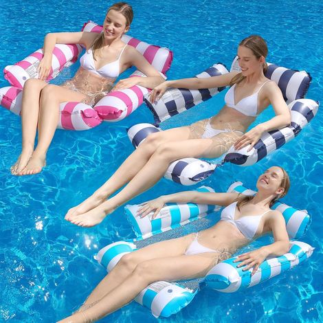 Lot de 3 Hamacs Gonflables Piscine 4 en 1, Bouée Piscine Adulte avec Filet, Fauteuil Flottant et Matelas Piscine Gonflable, Chaise Longue Flottante pour Adultes, Enfants, Plage, Vacances (1/5)