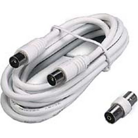 5PZ PROLUNGA TV CAVO COAX SPINA MASCHIO FEMMINA + ADATTATORE MASCHIO mt5 bianca