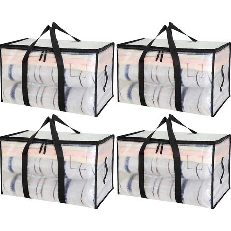 Juego grande de almacenamiento de ropa de 90 litros, caja de mudanza transparente de 4 piezas, bolsa para guardar ropa, bolsa para guardar edredones, bolsa para ropa con asa para guardar y organizar l (1/5)