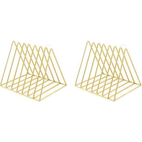 2x Support de livre, Fer, Design triangulaire, Couleur or, Pour bureau et étagère (1/5)