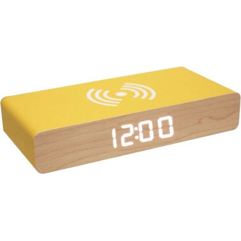 Réveil lumineux jaune induction – Compatible QI – En bois et PVC – Dimensions 16 x 7,5 x 2,9 cm – Affichage heure et alarme – La Chaise Longue
