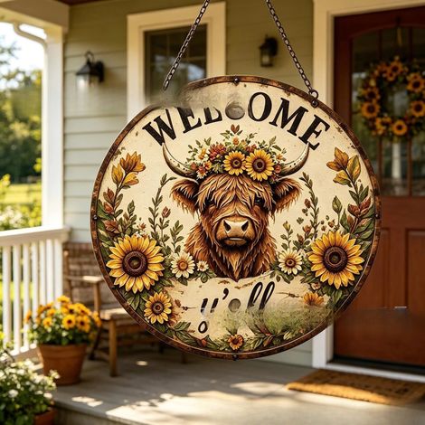 Collection Highland Cow Cozy Country - Panneau de bienvenue -