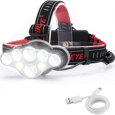 Rechargeable Headlamp, Super Lumen 18000, 8 LED Light Modes, Powerful Headlamp Hands-free Headlamp for Camping, Fishing, Cycling and Hiking, IPX4 Waterproof Certified (1/5)