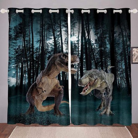 Rideaux de fenêtre motif animaux de la jungle - Rideaux pour couple de dinosaures - Style faune - 116 x 137 cm - 117L X 137H cm (2 Panneaux) (1/5)