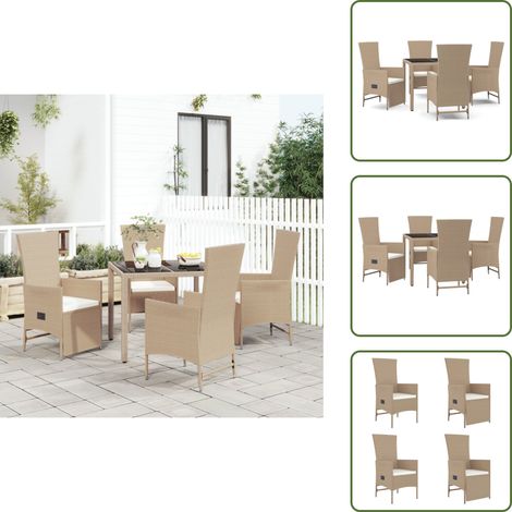 Cuscini per seduta - vidaXL Set da Pranzo da Giardino 5 pz con Cuscini Beige in Polyrattan - Rattan PE