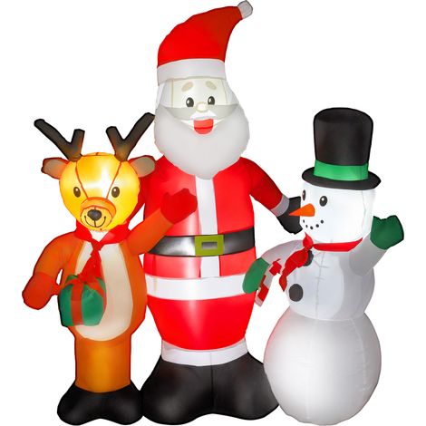 Père Noël gonflable 150 cm, lumières LED pour rennes et bonhommes de neige et gonffleur électrique pour pelouse de jardin extérieure