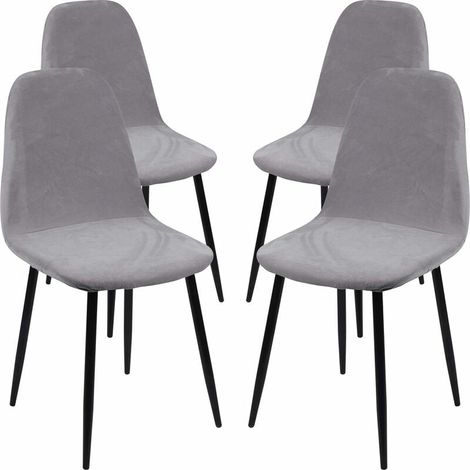 Housses de chaises scandinaves en velours, lot de 4 housses extensibles pour chaises de salle à manger, déhoussables et lavables, pour la décoration intérieure (maison, cuisine, hôtel), gris (1/5)