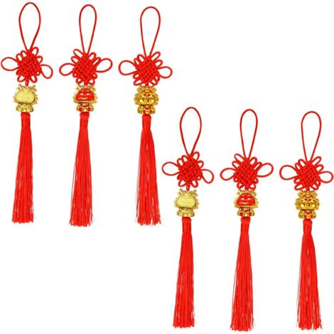 6pièces Pendentifs De Nouvel an Chinois Décorations De Porte avec Nœud Chinois Ornements De Printemps pour Célébrations Festives Styles Aléatoires (1/5)