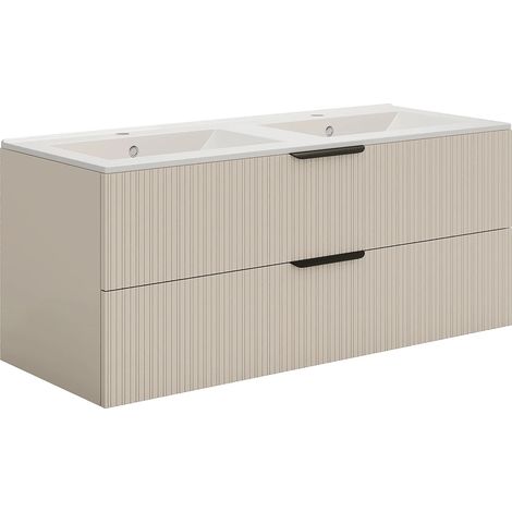 Mobile da bagno sospeso con scanalature con lavabo ad incasso - Beige - 120 cm - DALIKO (1/5)