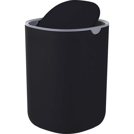 Relaxdays Tischmülleimer, mini, Kosmetikeimer Bad, Küche & Büro, 1,5 L, Schwingdeckel, Abfalleimer, Kunststoff, schwarz