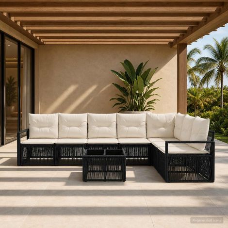 vidaXL Ensemble de canapé de jardin 8 pcs Noir polyrotin (1/5)