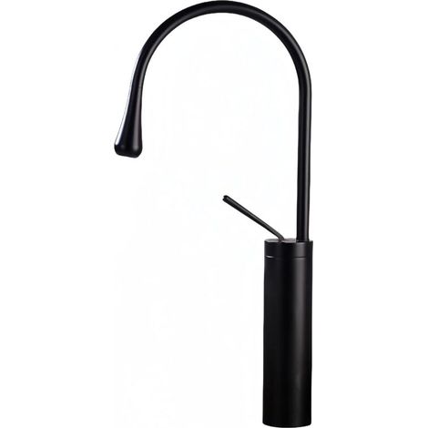 Lussuoso rubinetto per lavabo con maniglia singola lunga, foro singolo, per bagno, WC, cucina, bar, lavandino, lavabo, finiture in ottone massiccio, nero opaco, arco alto arrotondato (1/4)