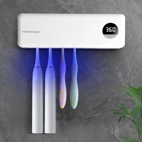 Porte brosse à dents, nettoyeur de brosse à dents, support UV mural, 4 emplacements et fonction minuterie (1/5)