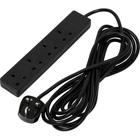 Draper 30914 4 Way Black Extension Lead, 5m (1/2)