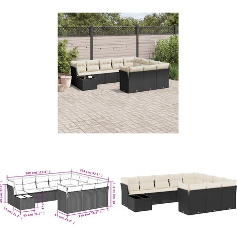11-tlg. Garten-Sofagarnitur mit Kissen Schwarz Poly Rattan - Gartenmöbel - Esszimmergarnituren - Outdoor Möbel - Rattan Sofa - Lounge Set - Home & Living (1/3)