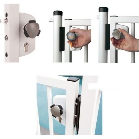 Locinox – Serrure de sécurité enfant pour piscine – 2 actions simultanées – Pêne à roulette acier inoxydable – Norme NF P90-306 – Pour profil 50 mm